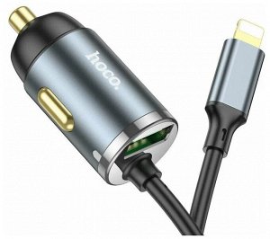 NEW ! Автомобильное зарядное устройство HOCO NZ7 Balance, USB + Кабель Apple Lightning, 20W, черный