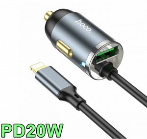 Автомобильное зарядное устройство HOCO NZ7 Balance, USB + Кабель Apple Lightning, 20W, черный