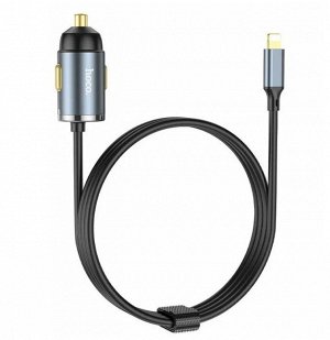 NEW ! Автомобильное зарядное устройство HOCO NZ7 Balance, USB + Кабель Apple Lightning, 20W, черный