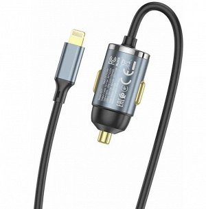 NEW ! Автомобильное зарядное устройство HOCO NZ7 Balance, USB + Кабель Apple Lightning, 20W, черный