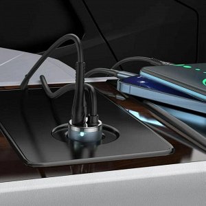 Автомобильное зарядное устройство HOCO NZ7 Balance, USB + Кабель Apple Lightning, 20W, черный