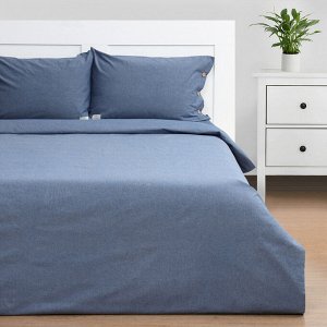 Постельное бельё Этель Denim 2 сп, 180x210 см, 220x240 см, 50x70-2 шт., синее, жатый хлопок