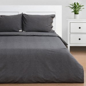 Постельное бельё Этель Denim евро, 200x220 см, 220x240 см, 50x70-2 шт., тёмно-серое, жатый хлопок