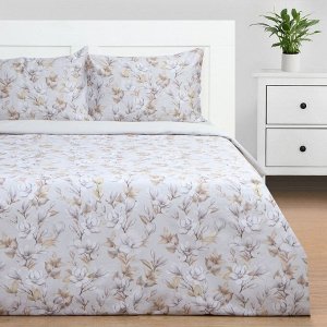 Постельное бельё Этель 2 сп Beige flowers, 175х215 см, 200х214 см, 50х70 см -2 шт, мако-сатин 114г/м2