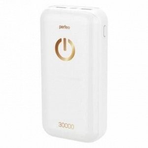 Perfeo Powerbank (повербанк) 30000 mah+Micro usb/In Micro usb, Type-C/Out Type-C 2.1A, 2.1A/White