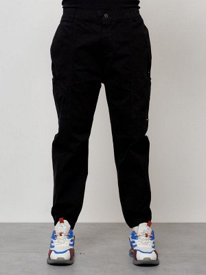 Джинсы карго мужские с накладными карманами черного цвета 2419Ch