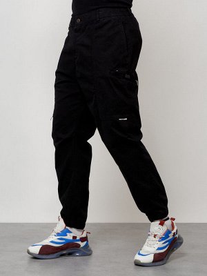 Джинсы карго мужские с накладными карманами черного цвета 2419Ch