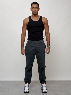 Джинсы карго мужские с накладными карманами темно-серого цвета 2419TC