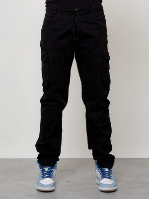 Джинсы карго мужские с накладными карманами черного цвета 2401Ch