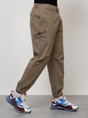 Джинсы карго мужские с накладными карманами бежевого цвета 2419B