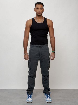 Джинсы карго мужские с накладными карманами темно-серого цвета 2401TC