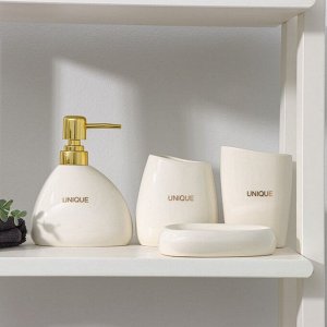 Набор аксессуаров для ванной комнаты SAVANNA Stone, 4 предмета (мыльница, дозатор для мыла, 2 стакана), цвет белый