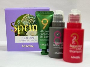 MASIL 3, 8, 9 MINI SPRING EDITION Весенний Восстанавливающий шампунь 50 мл, Маска 8 Seconds Salon 50 мл, Протеиновый парфюмированный бальзам 20 мл