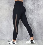 Фитнес-легинсы моделирующие, дышащие плотные с завышенной талией с карманами, черный