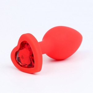 Анальная пробка Оки-Чпоки, с кристаллом Сердце, Soft силикон, 28 х 75 мм, красный