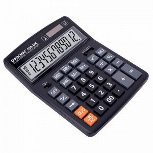 Калькулятор настольный ОФИСМАГ 555-BK (206x155 мм), 12 разрядов, двойное питание, ЧЕРНЫЙ, 271729