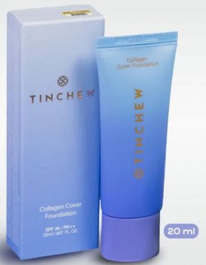 Tinchew Тональный крем для лица с коллагеном №23 песочно-бежевый Foundation Collagen Cover Sand Beige SPF36/PA++, 20 мл