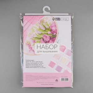 Набор для вышивания крестиком: канва без рисунка 30?20 см, нитки 10 шт, пяльцы d = 18 см, иглы 6 шт, шпульки 10 шт, цвет МИКС