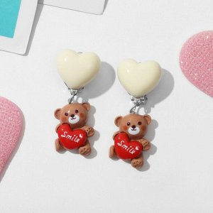 Серьги-клипсы детские «Выбражулька» животные, мишки, бело-коричневые