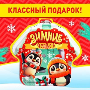 Шкатулка-копилка новогодняя с замком «Зимние чудеса» 2 в 1, внутри фигурка и браслет