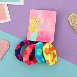 Резинка для волос "Махрушка объём" (набор 4 шт) цветы колор, 3,5 см