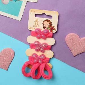 Резинки для волос «Неженка», набор 6 шт., бабочка, розовый