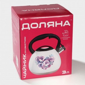 Чайник Доляна «Колибри», 3 л, со свистком, с индикатором нагрева, нержавеющая сталь, белый