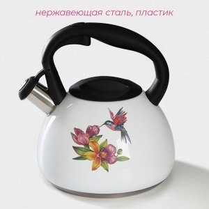 Чайник Доляна «Колибри», 3 л, со свистком, с индикатором нагрева, нержавеющая сталь, белый
