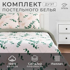 Постельное бельё Этель Дуэт «Эвкалипт» (вид 1) 143х215 см - 2 шт, 220х240 см, 70х70 см -2 шт, поплин 125 г/м²