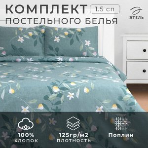 Постельное бельё Этель 1.5сп Green Day 143х215см,150х214см,50х70см-2 шт, поплин,125 г/м2