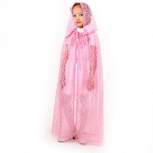 Карнавальный набор принцессы плащ гипюр розовый,корона,длина 100см