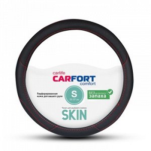 Оплетка CarFort Skin, кожа,черная, красная полоска, S