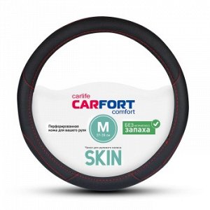 Оплетка CarFort Skin, кожа,черная, красная полоска, M