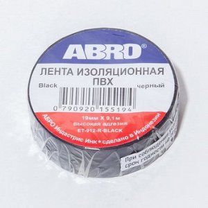 Изолента "ABRO" 19мм*9м, ЧЁРНАЯ 1/500 ET-912-BLK