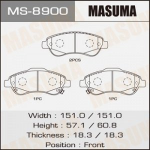 Колодки дисковые MASUMA  CR-V/V2000,V2200 front (1/12) MS-8900