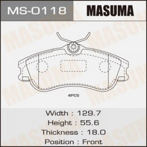 Колодки дисковые MASUMA  PEUGEOT/206/V1600, V2000 front   (1/12) MS-0118