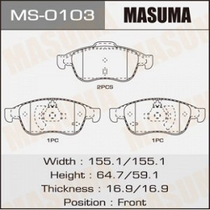 Колодки дисковые MASUMA  RENAULT/MEGANE II/V1600, V2000 front   (1/6) MS-0103