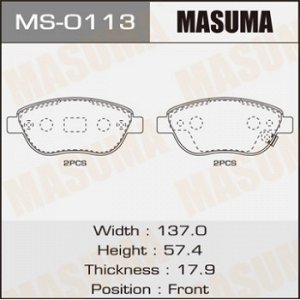 Колодки дисковые MASUMA  PEUGEOT/307/V1400, V1600, V2000 front   (1/12) MS-0113
