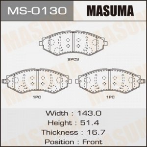 Колодки дисковые MASUMA  CHEVROLET/LACETTI/V1400, V1600, V1800, V2000 front   (1/12) MS-0130