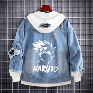 Джинсовая куртка с аниме принтом "Наруто"