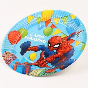 Тарелка бумажная "С Днем Рождения!", 18 см, Человек-паук