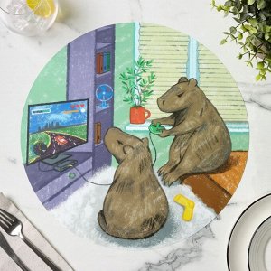 Салфетка сервировочная кухонная Доляна «Капибары геймеры», d=36 см, настольное покрытие