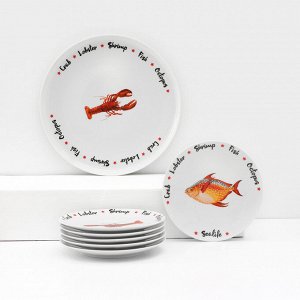 Набор фарфоровых тарелок для пиццы Sealife, 7 предметов, рисунок МИКС
