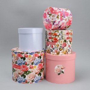 Набор шляпных коробок 5 в 1, упаковка подарочная, «Цветы», 13 х 14 ‒ 19.5 х 22 см