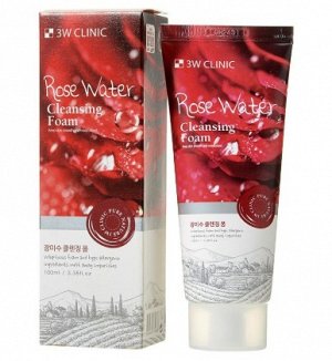 3W CLINIC Пенка для умывания натуральная РОЗОВАЯ ВОДА Rose Water Foam Cleansing, 100 мл (Ю. Корея)