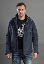HERMZI. Демисезонная мужская куртка с капюшоном 3 в 1 (ветровка + куртка с капюшоном + жилет), цвет темно-синий