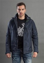 HERMZI. Демисезонная мужская куртка с капюшоном 3 в 1 (ветровка + куртка с капюшоном + жилет), цвет темно-синий