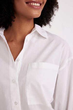 Рубашка оверсайз из 100% хлопка из поплина с длинными рукавами