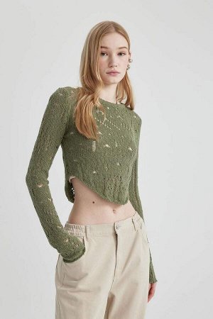 Ажурный свитер приталенного кроя Cool с круглым вырезом