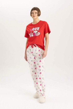 DEFACTO Пижамный комплект с короткими рукавами и принтом Fall in Love стандартного кроя